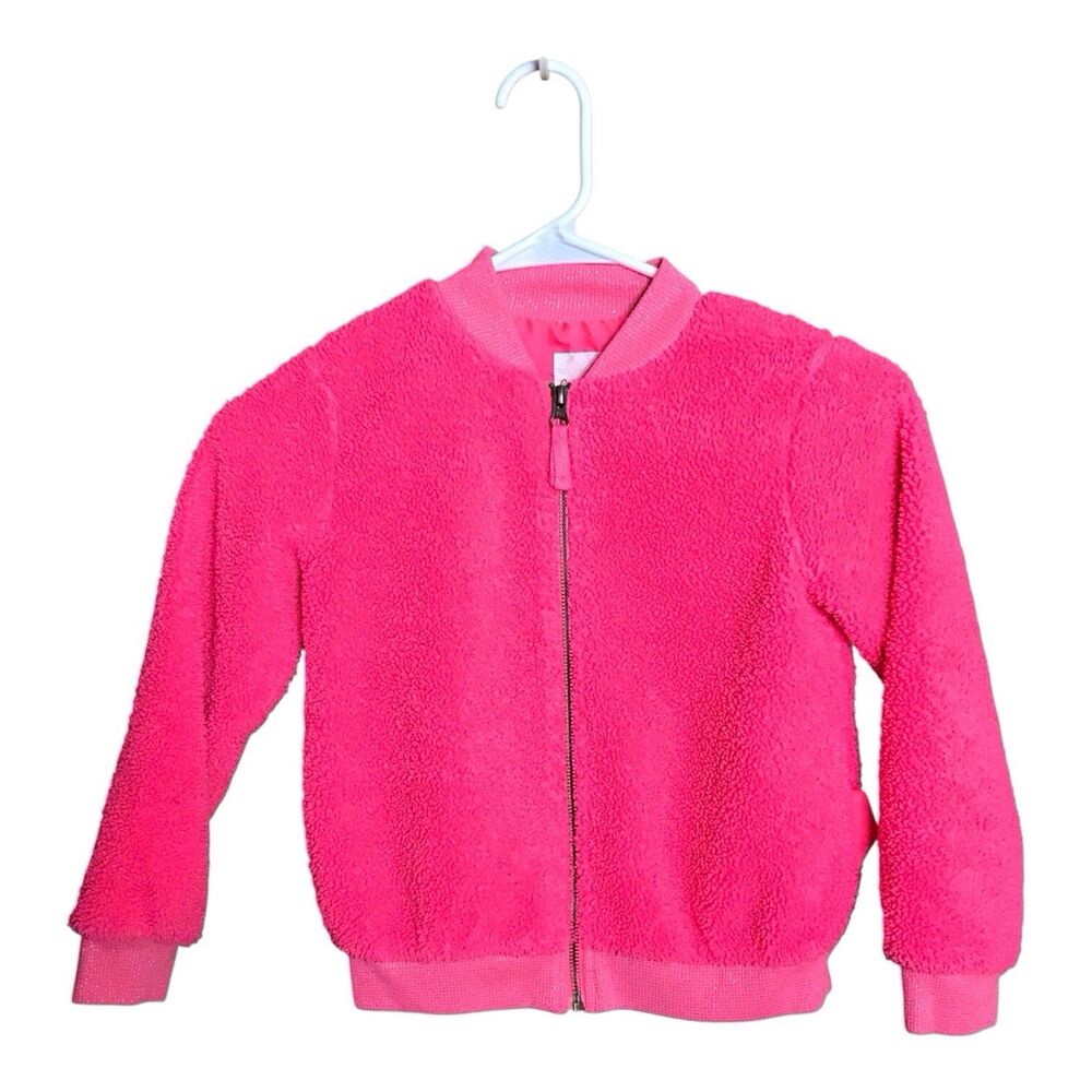 Cat & Jack Kids Girls S (6/6X)  Fushia Pink Sherpa Fleece Full Zip Bomber Jacket